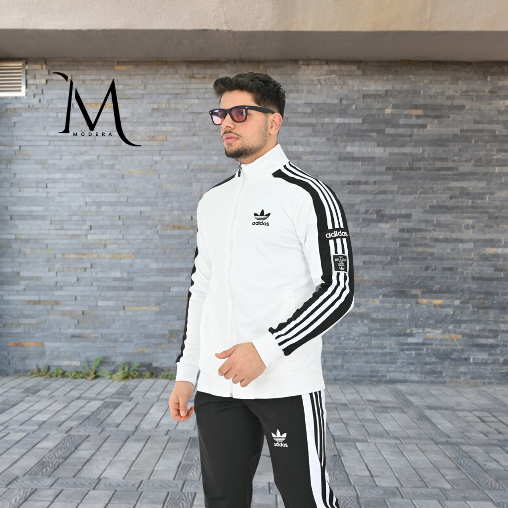 Trening Adidas - Alb cu Dungi Negre