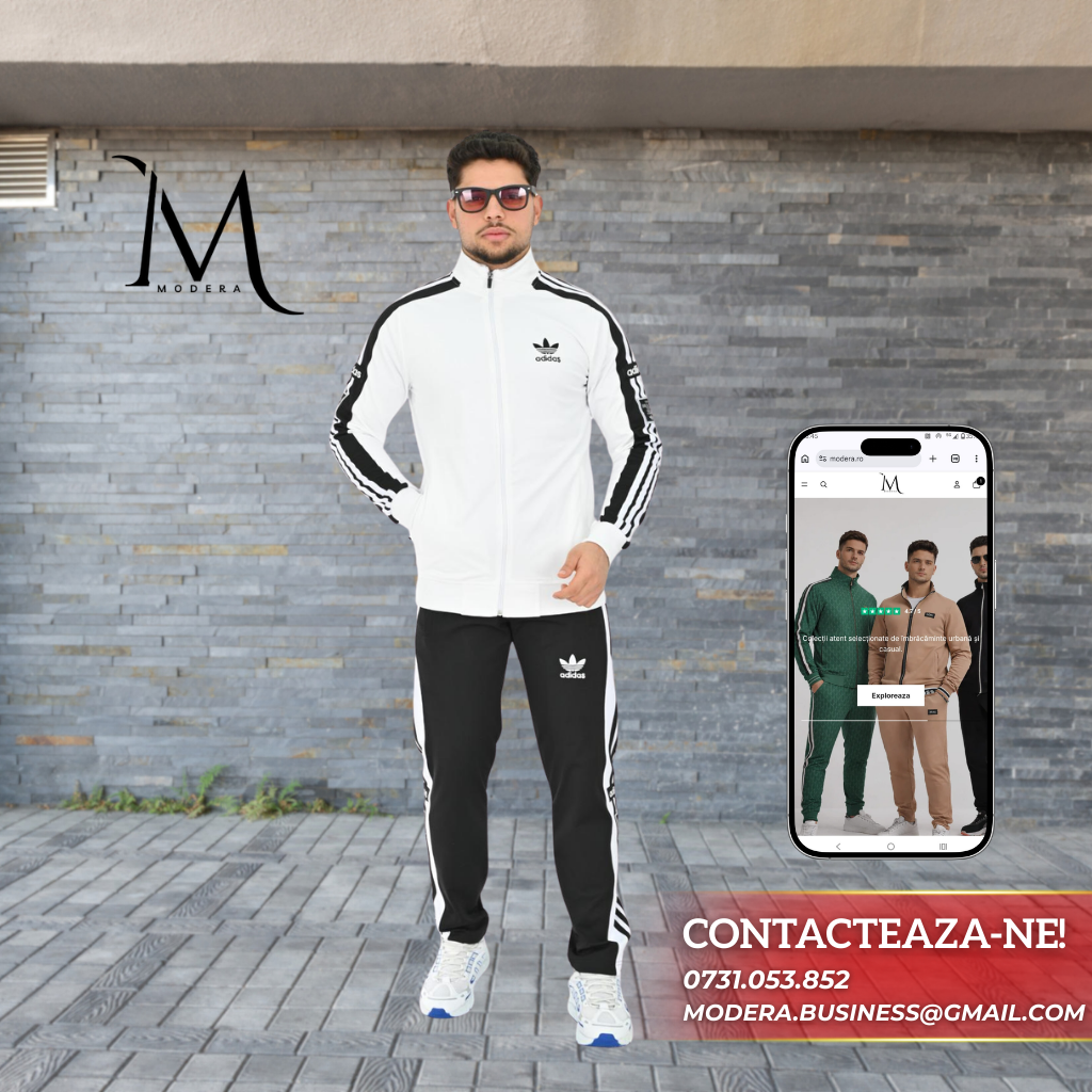 Trening Adidas - Alb cu Dungi Negre