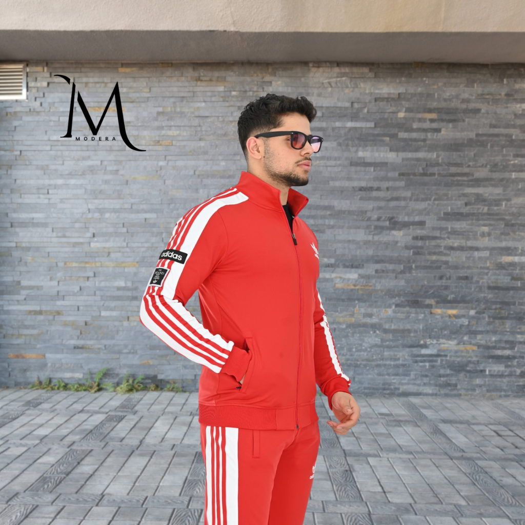 Trening Adidas - Rosu cu Dungi Albe