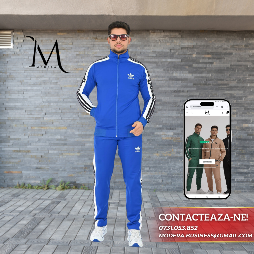 Trening Adidas - Albastru cu Dungi Albe