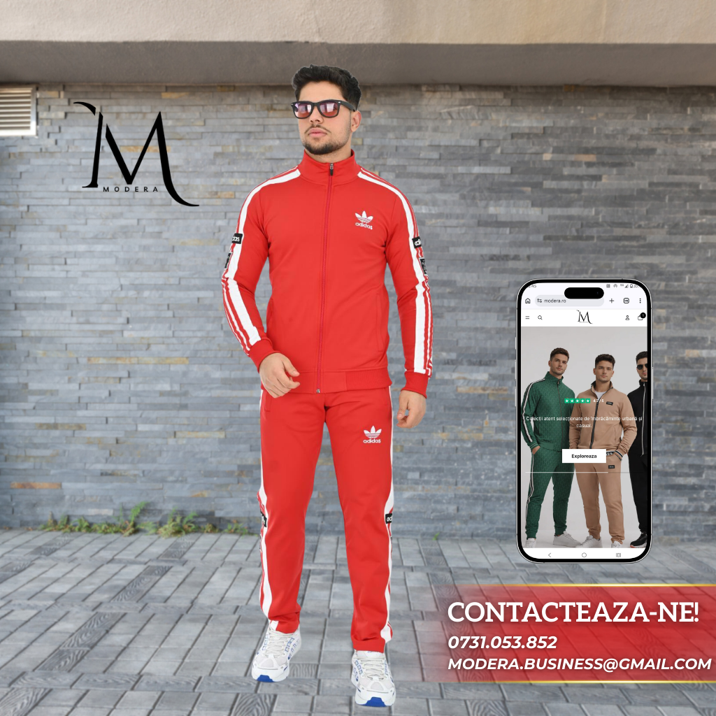 Trening Adidas - Rosu cu Dungi Albe