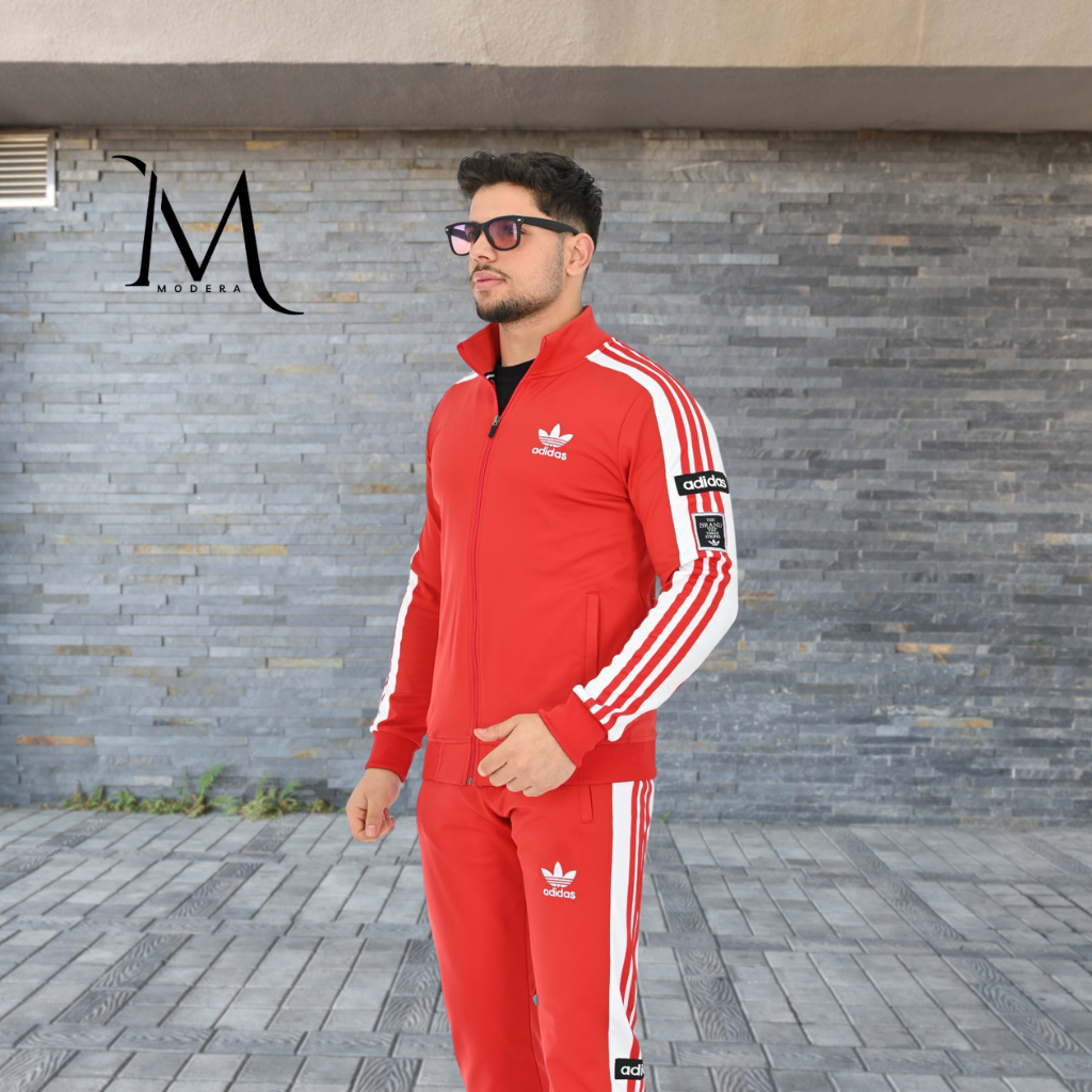 Trening Adidas - Rosu cu Dungi Albe