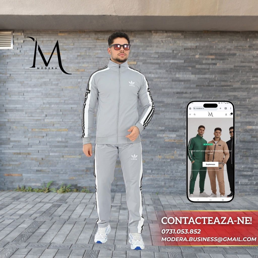 Trening Adidas - Gri cu Dungi Albe